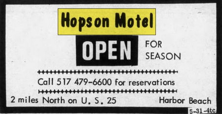 Hooks Waterfront Resort (Train Station Motel, Hopson Motel) - June 1973 Ad